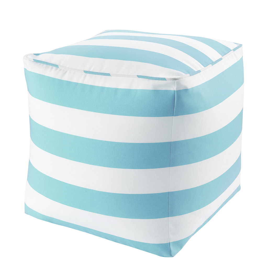 

Madison Park - Percee Printed Cabana Stripe 3M Scotchgard Outdoor Pouf - Aqua - 18x18x18