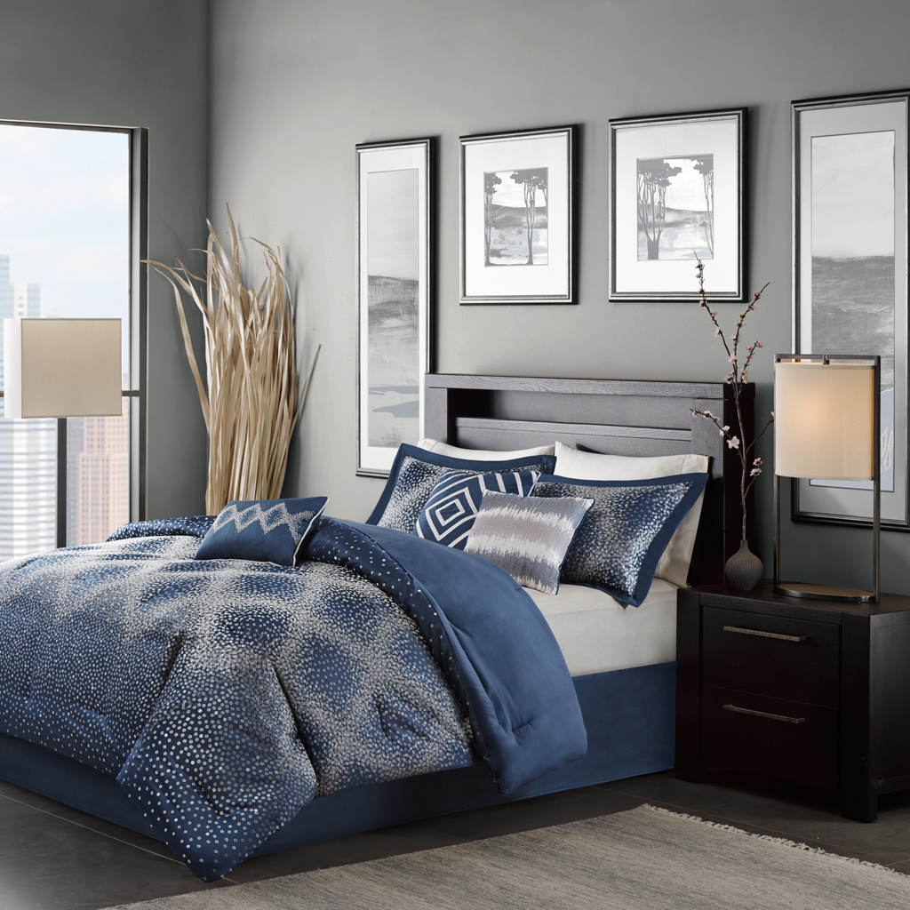 

Madison Park - Quinn 7 Piece Comforter Set - Navy - Cal King