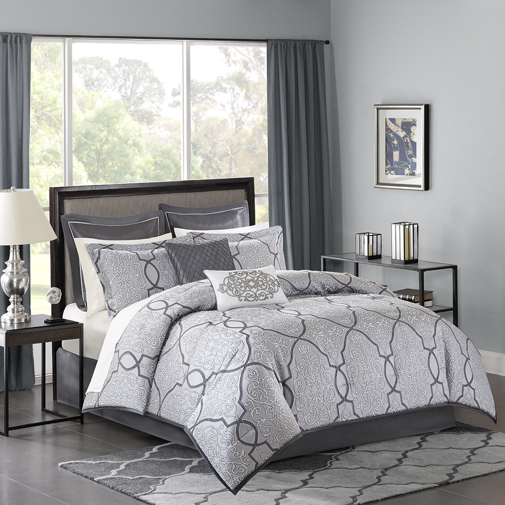

Madison Park - Lavine 12 Piece Complete Bed Set - Silver - King