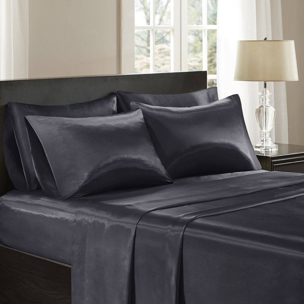 

Madison Park Essentials - Satin Wrinkle-Free Luxurious 6-Piece Sheet Set - Black - Queen