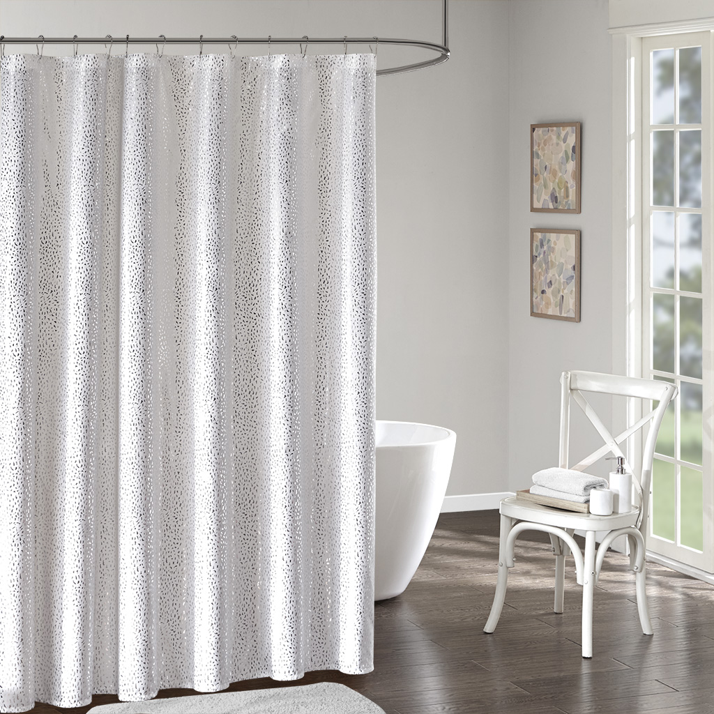

Intelligent Design - Adele Printed Shower Curtain - White/Silver - 72x72