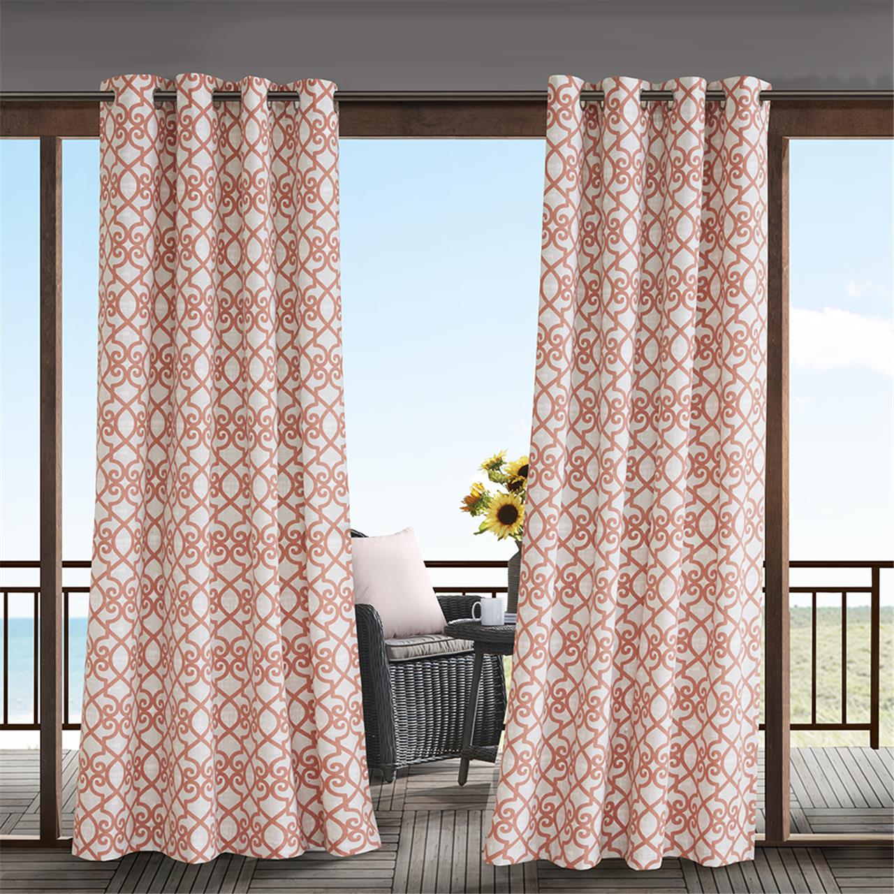 

Madison Park - Daven Printed Fretwork 3M Scotchgard Outdoor Panel - Coral - 95" Panel