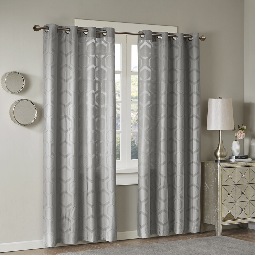 

Madison Park - Winston Geo Semi Sheer Jacquard Window Panel - Grey - 50x84