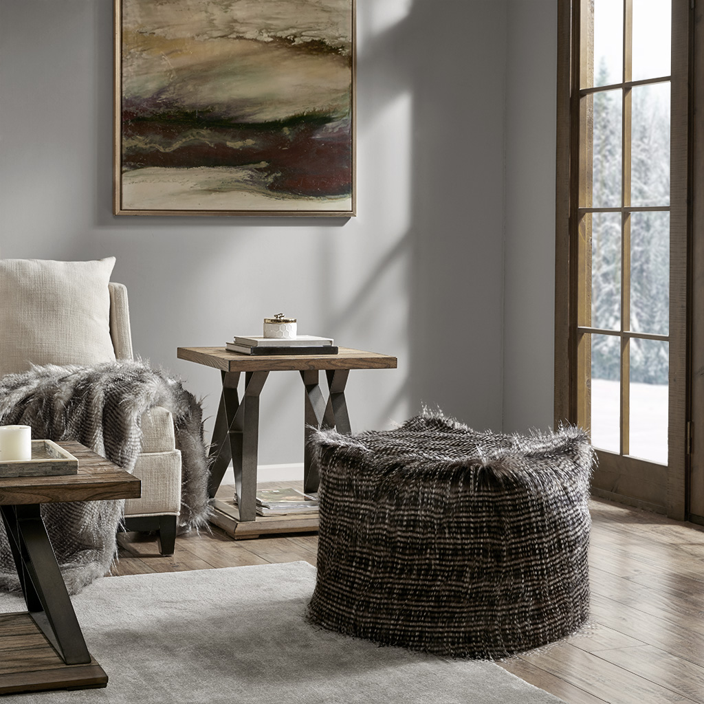 

Madison Park - Edina Eyelash Faux Fur Pouf - Black - 18x18x18
