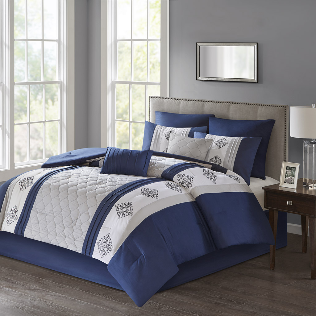 

510 Design - Claudine Embroidered 8 Piece Comforter Set - Navy - Cal King