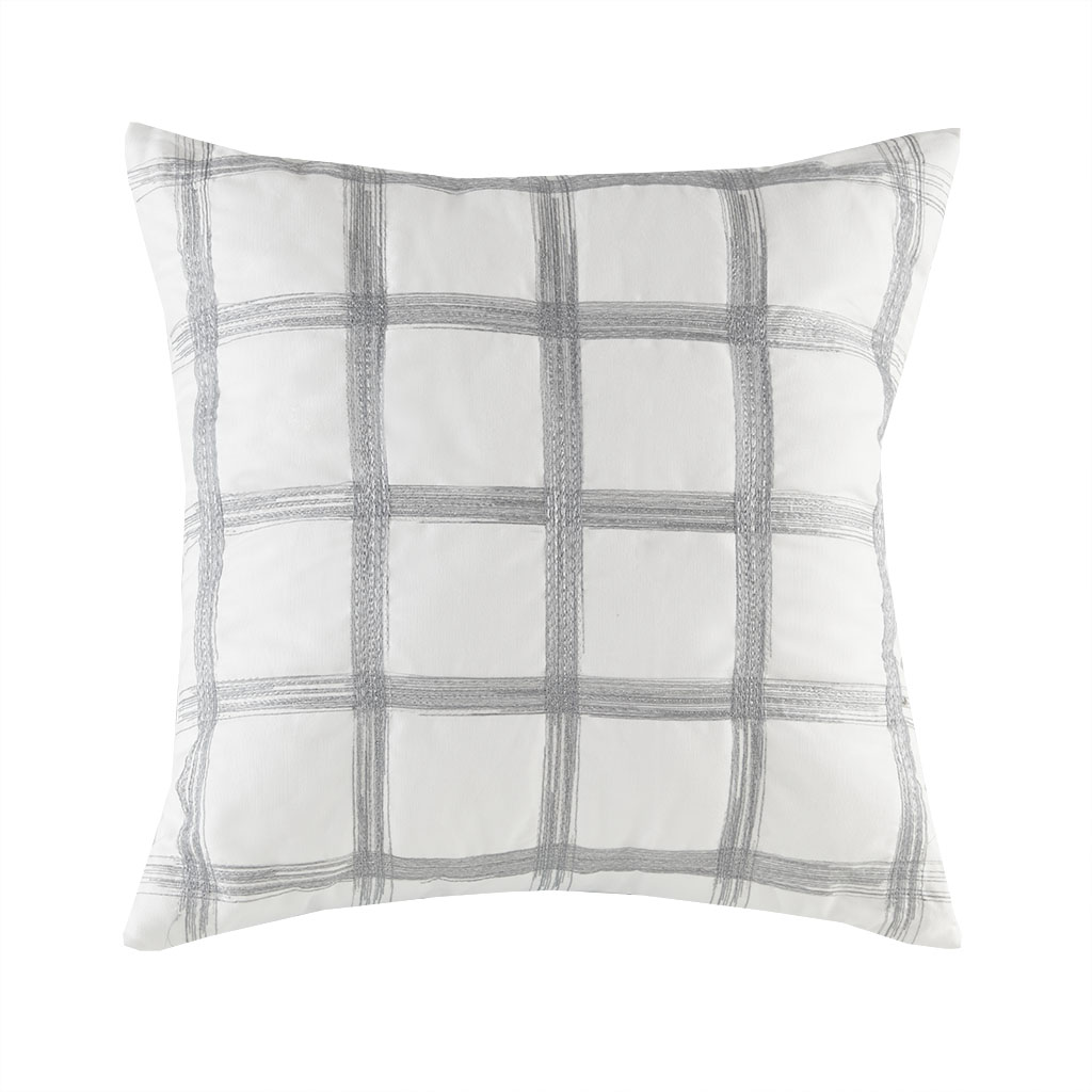 

INK+IVY - Gregory Cotton Embroidered Square Pillow - White/ grey - 20x20