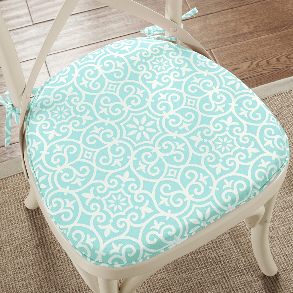 

Madison Park - Aptos Fret 3M Scotchgard Indoor/Outdoor Chair Pad Pair - Aqua - 16x17x1