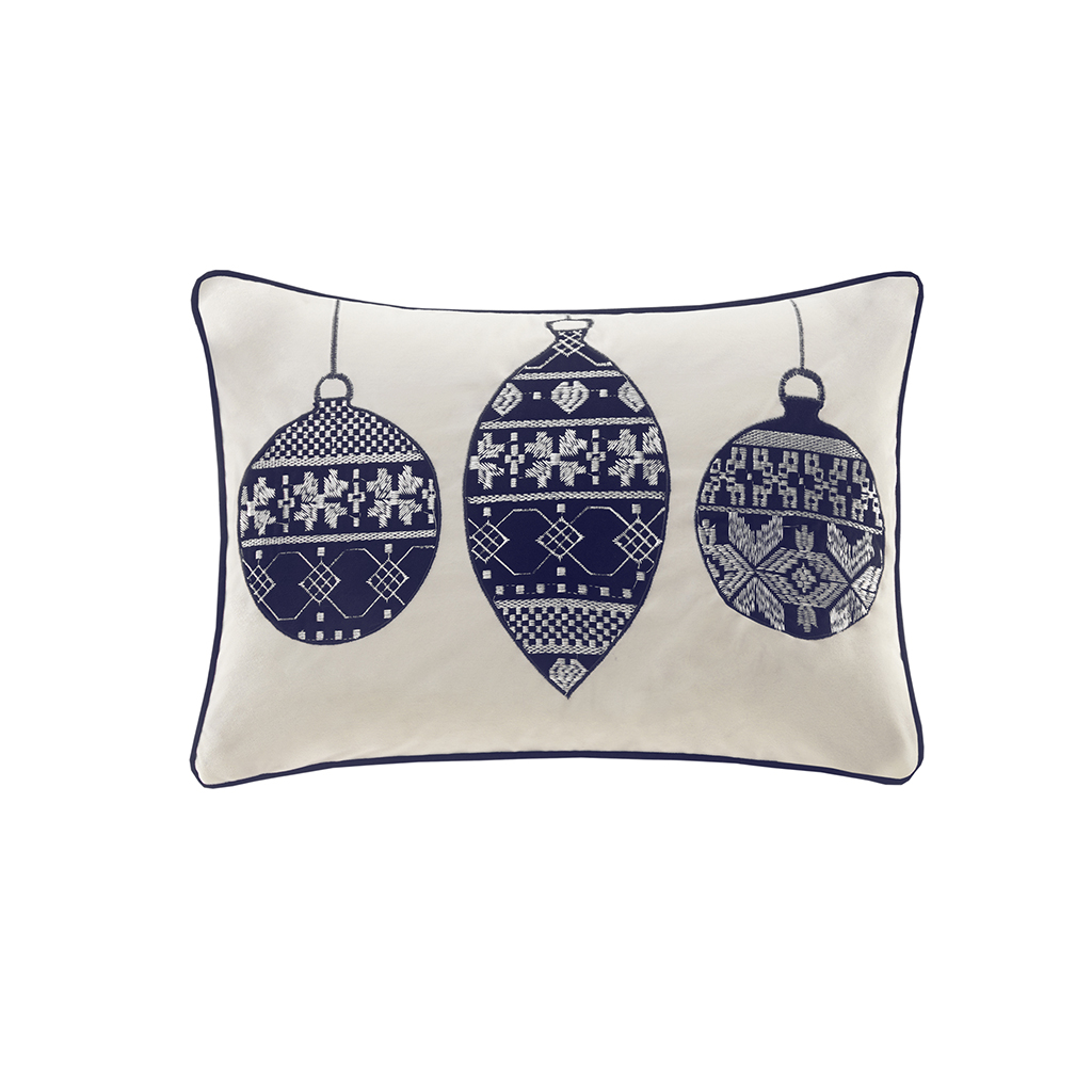 

Madison Park - Velvet Ornament Oblong Pillow - Ivory/Navy - 14x20