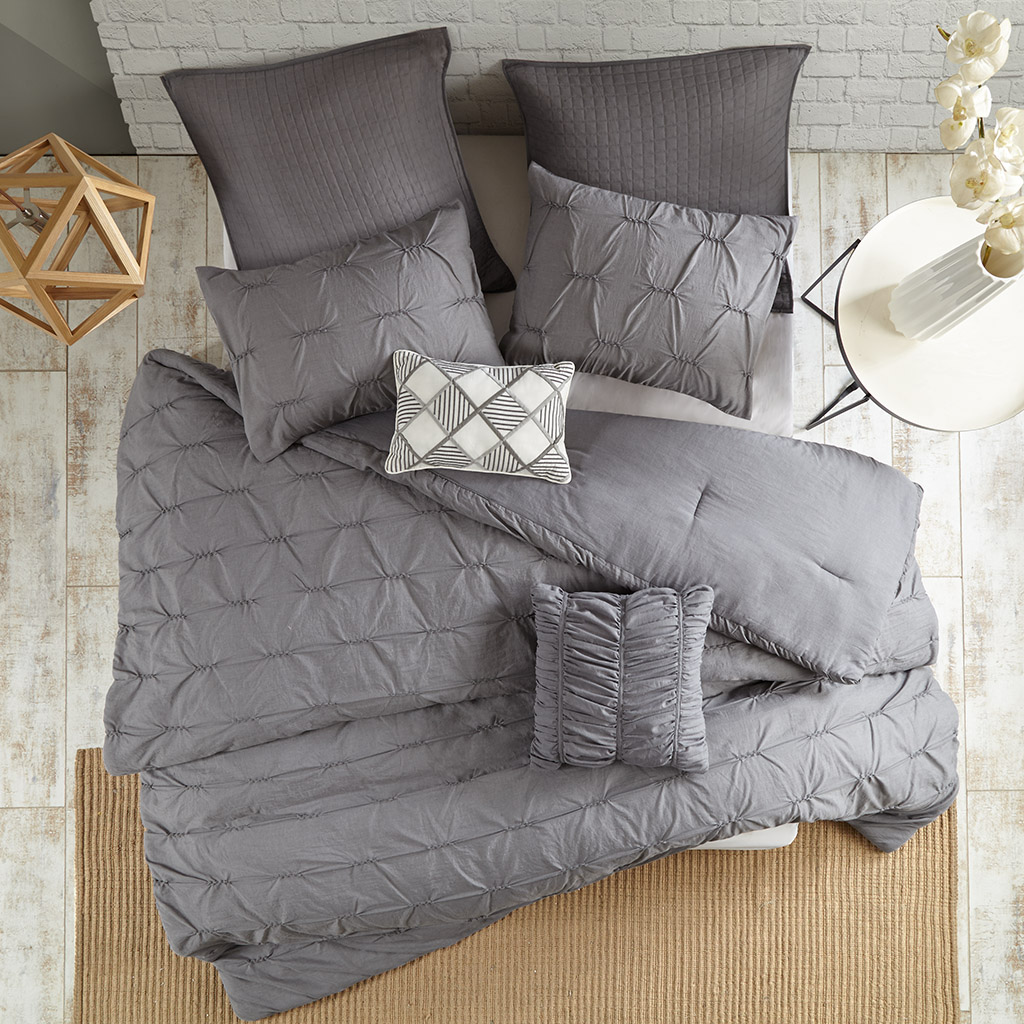 

Urban Habitat - Karter 7 Piece Embroidered Comforter Set - Grey - Full/Queen