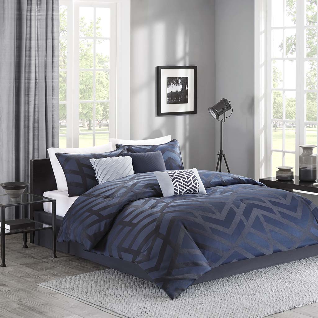 

Madison Park - Troy 7 Piece Comforter Set - Blue - King