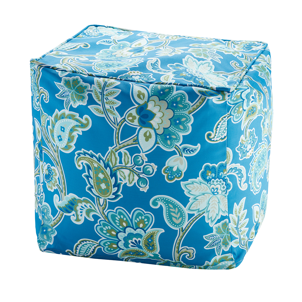 

Madison Park - Carillo Printed Floral 3M Scotchgard Outdoor Pouf - Blue Multi - 18x18x18