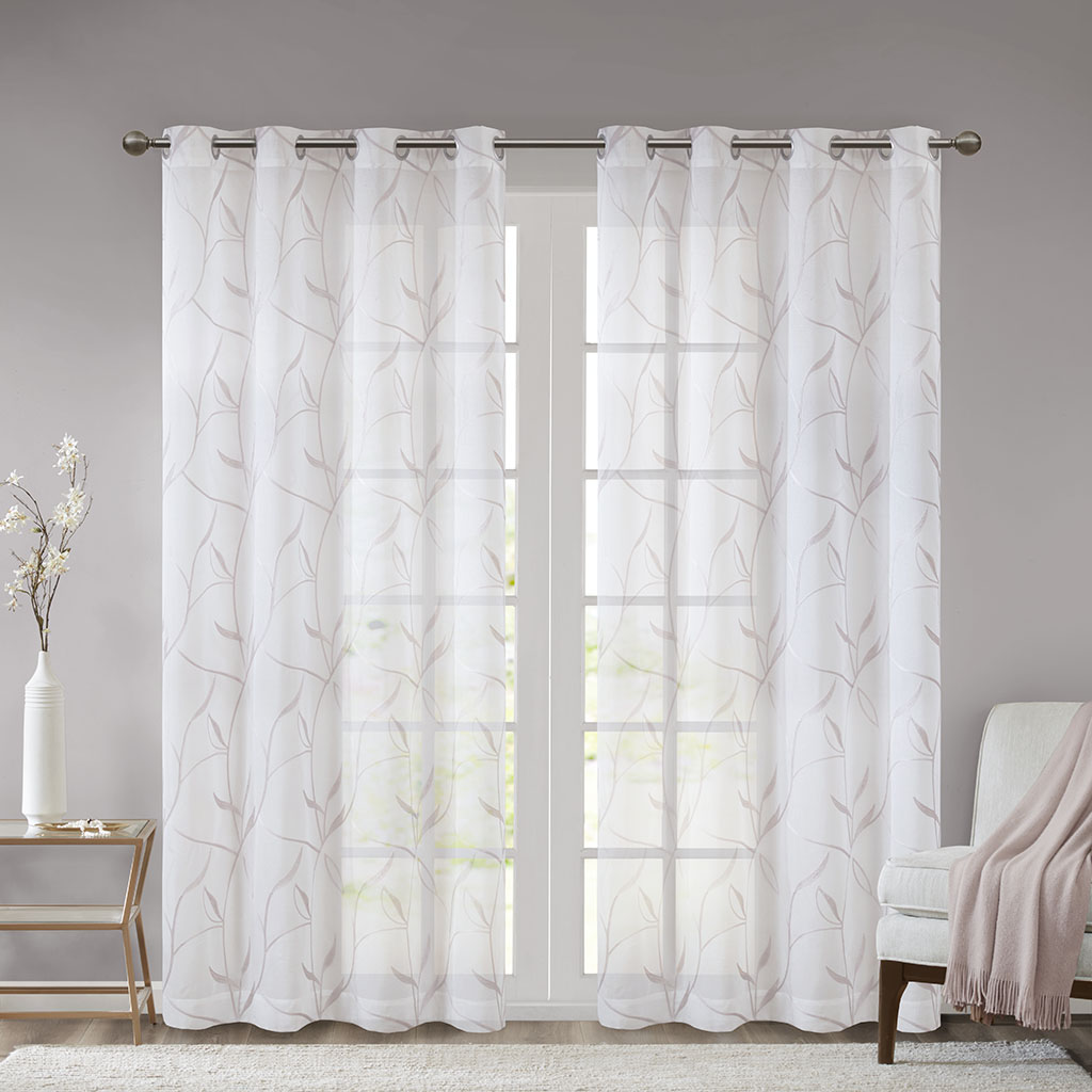 

Madison Park - Reed Leaf Embroidered Window Sheer - Blush - 50x95