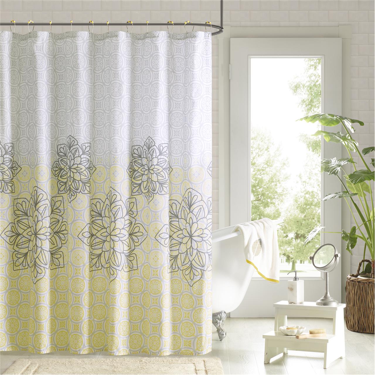 

90° by Design Lab - Jessica Printed Shower Curtain and Hook Set - Yellow - 72x72