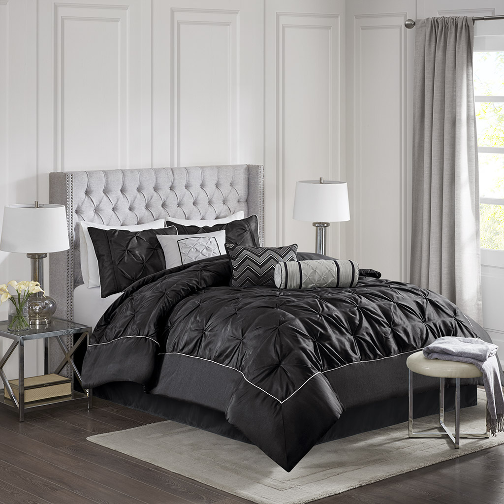 

Madison Park - Laurel 7 Piece Tufted Comforter Set - Black - Queen