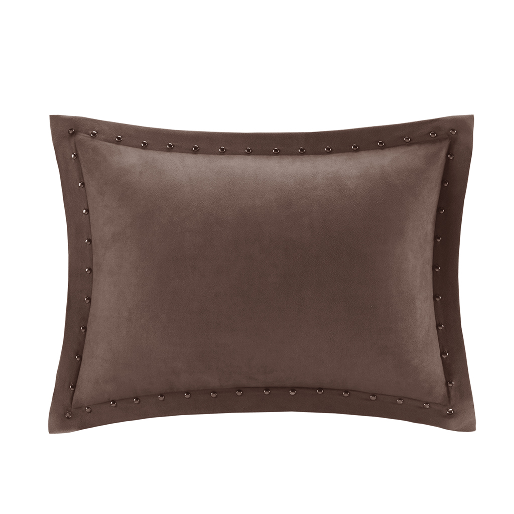 

Madison Park - Alban Stud Trim Microsuede Oblong Pillow - Brown - 14x20