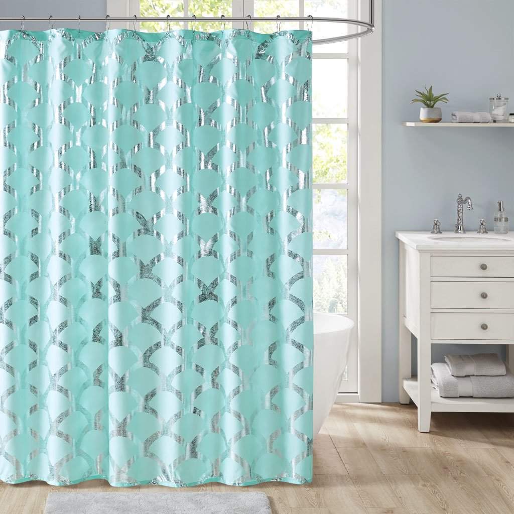 

Intelligent Design - Lorna Metallic Scallop Shower Curtain - Aqua - 72x72