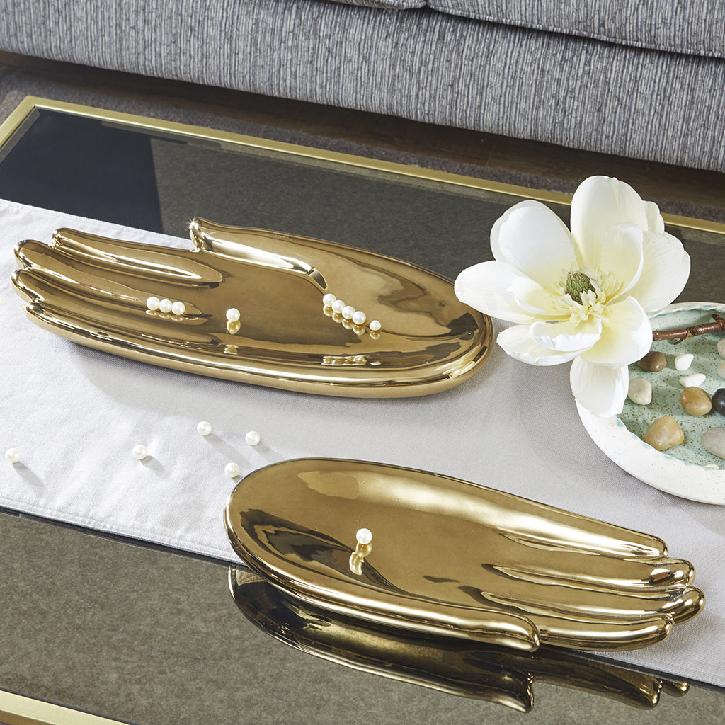 

Madison Park Signature - Palm Shaped Ceramic Decor - Gold - See below