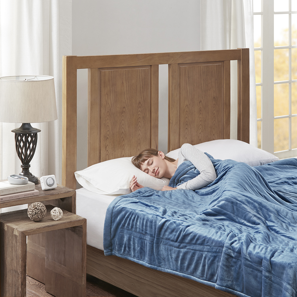 

True North by Sleep Philosophy - Ultra Soft Plush Reverses To Berber Heated Blanket with Bonus Automatic Timer - Blue - Full