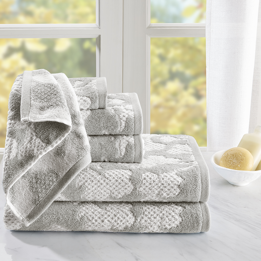 

Madison Park - Calliope 6 Piece Cotton Jacquard Towel Set - Grey - 28x54