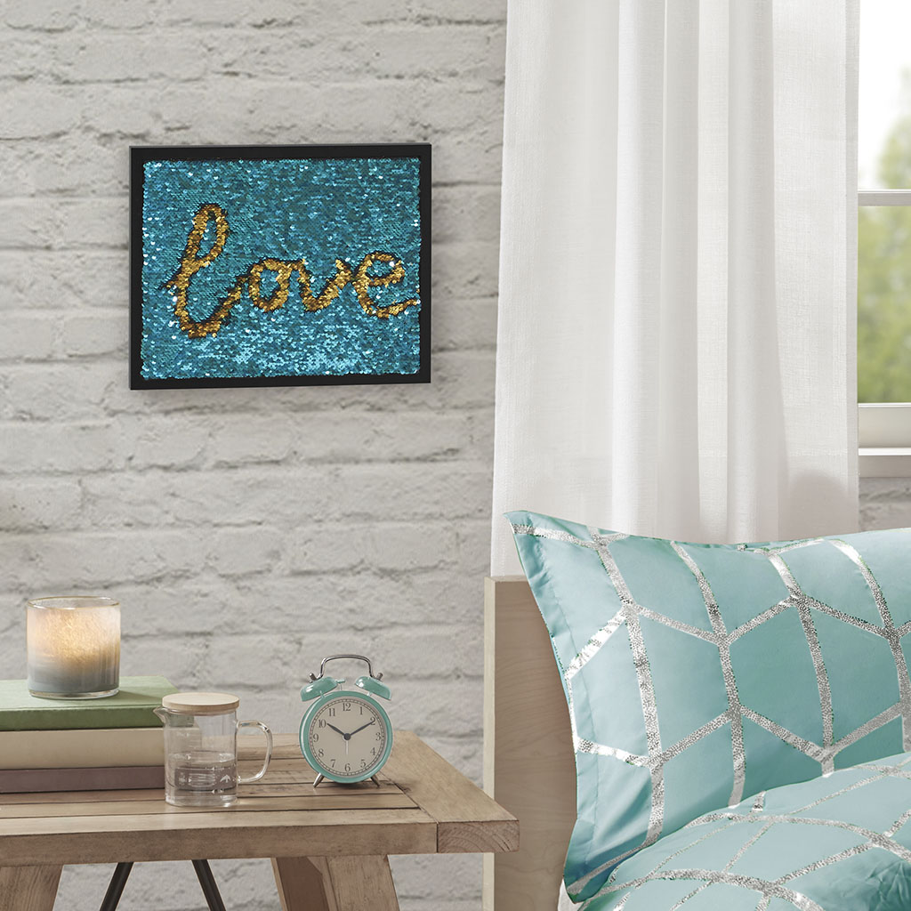 

Intelligent Design - Aqua Mermaid Reversible Sensory Sequins DIY Drawing Message Board with Frame - Aqua/Gold - See below