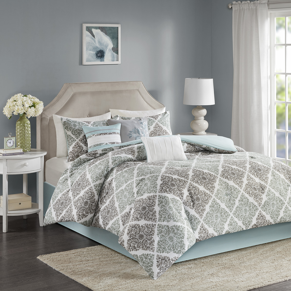 

Home Essence - Vintage Vine Comforter Set - Aqua - Queen