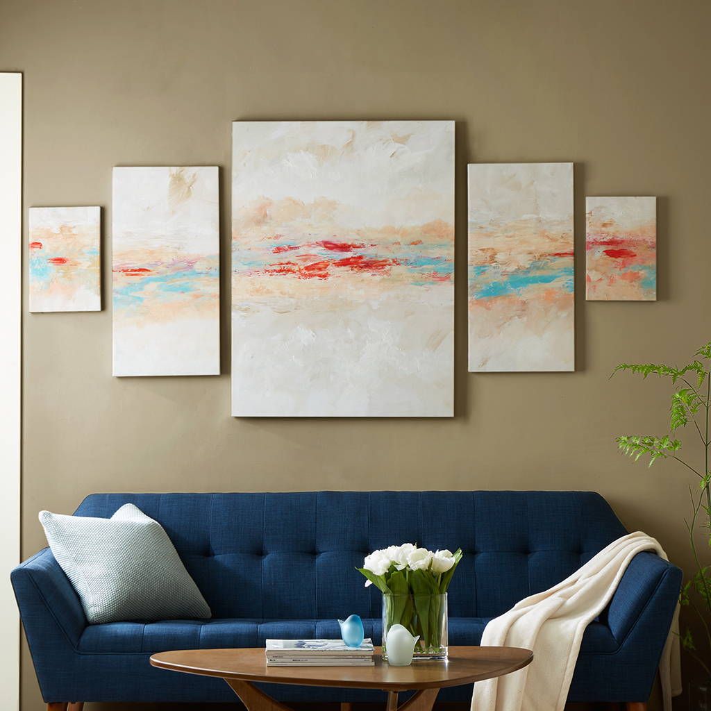 

Madison Park - Desert Sunset Palette Knife Embellished Canvas 5 Piece Set - Multi - See below