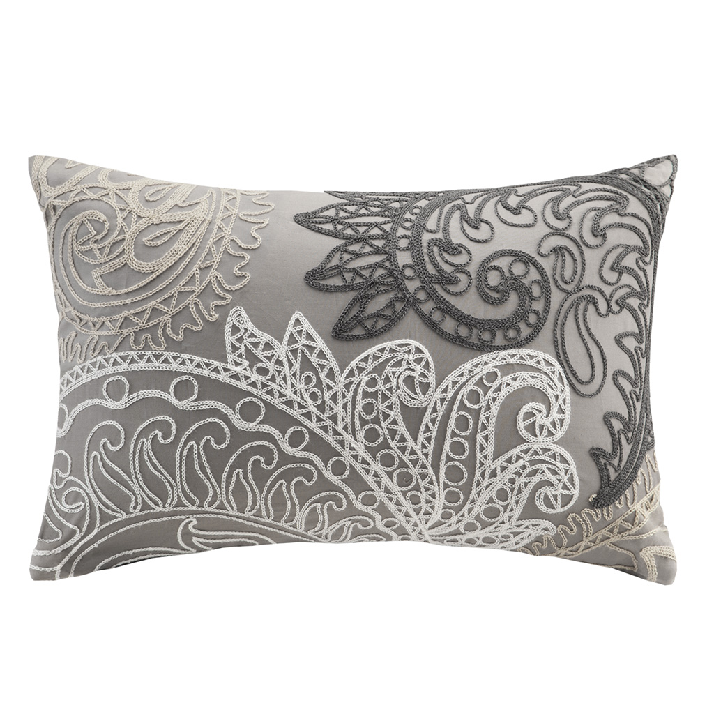 

INK+IVY - Kiran Cotton Oblong Pillow With Chain Stitch - Taupe - 12x18