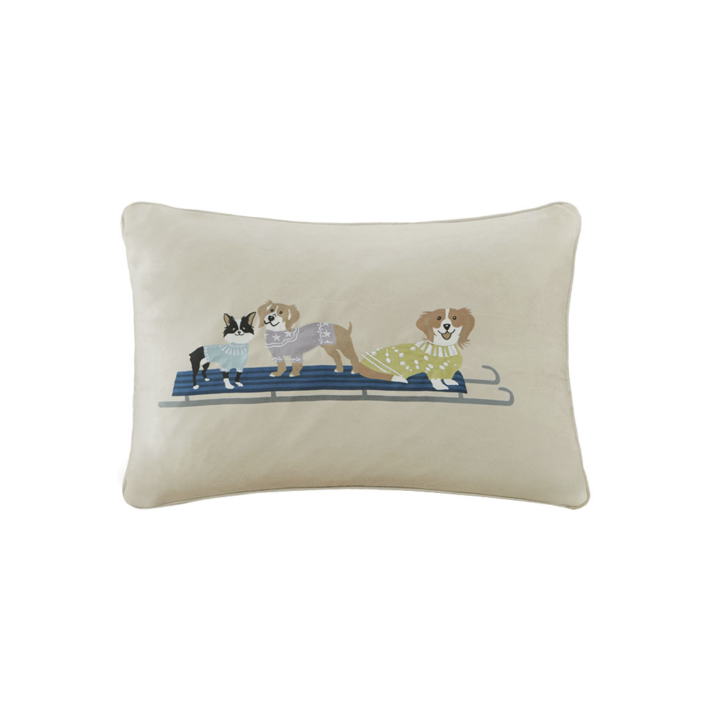 

Madison Park - Holiday Sleighing Dogs Oblong Dec Pillow - Ivory - 14x20