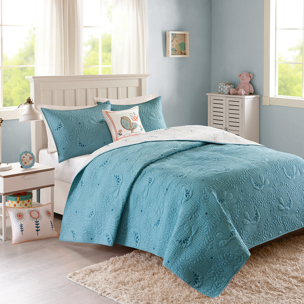 

INK+IVY Kids - Rosie Coverlet Set - Aqua - Full/Queen