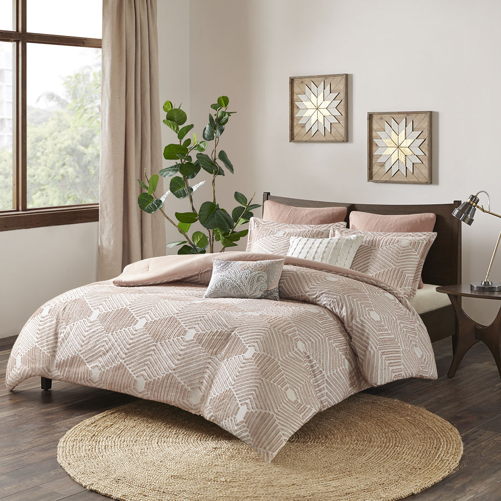 

INK+IVY - Ellipse Cotton Jacquard Comforter Set - Blush - King/Cal King