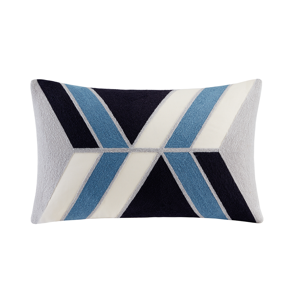 

INK+IVY - Aero Embroidered Abstract Oblong Pillow - Blue - 12x20