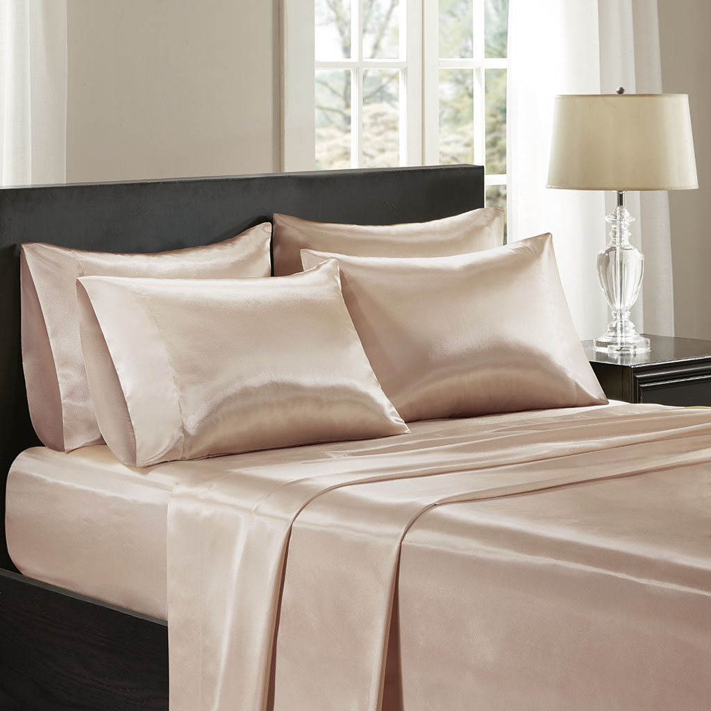 

Madison Park Essentials - Satin Wrinkle-Free Luxurious 6-Piece Sheet Set - Blush - Full