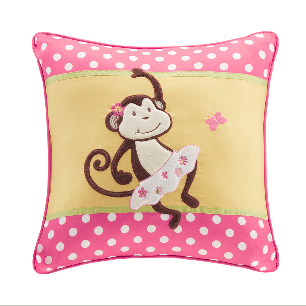 

Mi Zone Kids - Monkey Business Plush Monkey Applique and Printed Square Pillow - Pink - 20x20