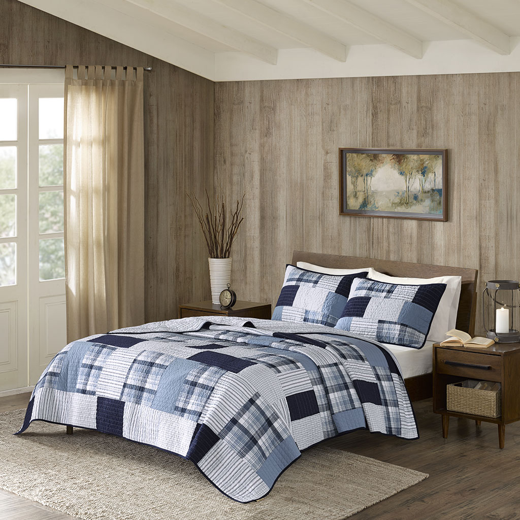 

Woolrich - Riverview Reversible Oversized Cotton Quilt Mini Set - Blue - Full/Queen