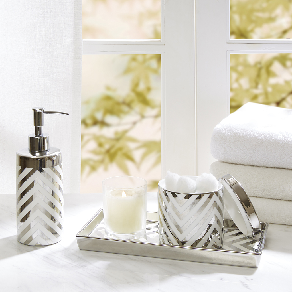 

Madison Park - Silver Chevron 3 Piece Ceramic Bath Accessory Set - Silver - See below