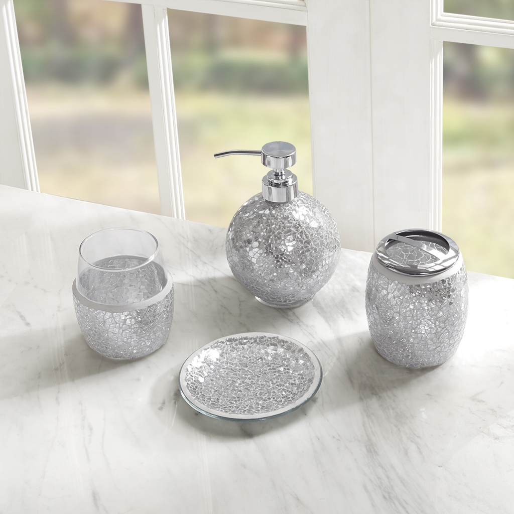 

Madison Park - Mosaic 4 Piece Bath Accessory Set - Silver - See below