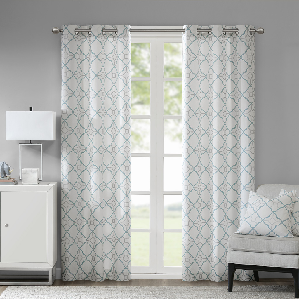 

Madison Park - Hayes Cotton Duck Printed Grommet Window Curtain Set of 2 - Aqua - 63" Panel