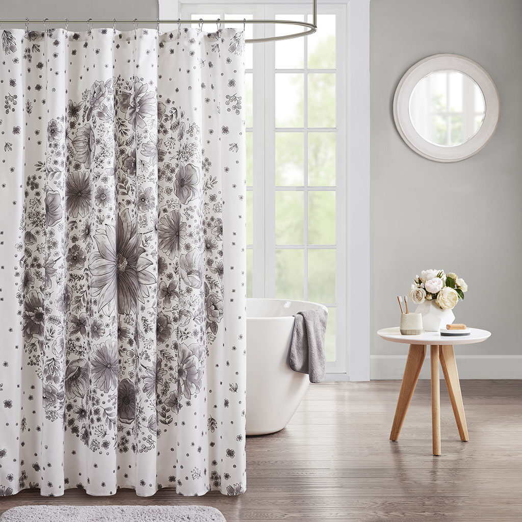 

Intelligent Design - Emma Printed Medallion Shower Curtain - Grey - 72x72