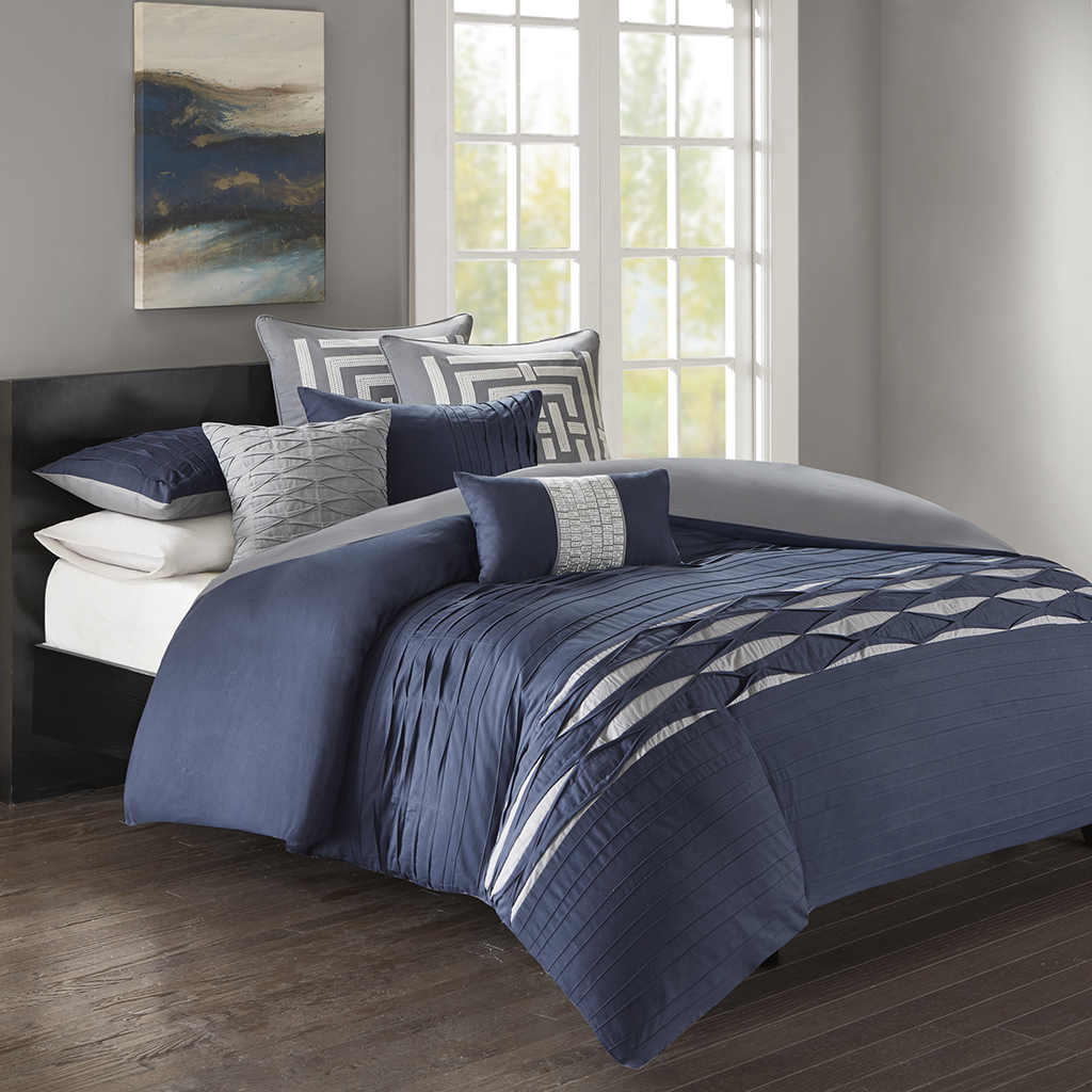 

N Natori - Nara Cotton Sateen Duvet Cover Set - Navy - Queen