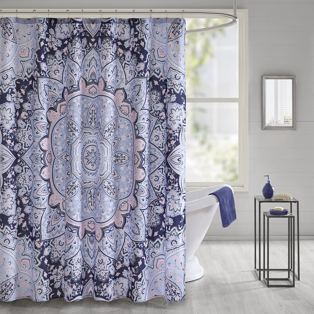 

Intelligent Design - Odette Printed Shower Curtain - Blue - 72x72