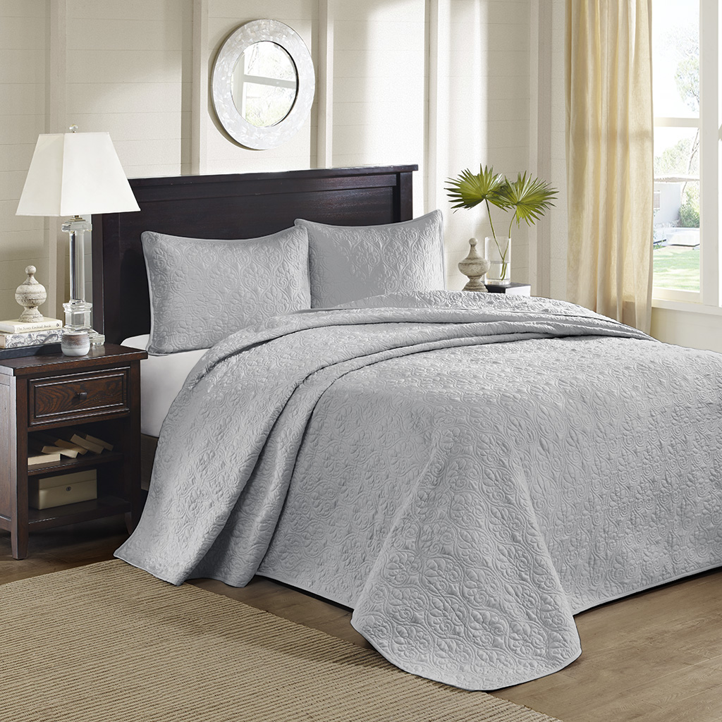 

Madison Park - Quebec Reversible Bedspread Set - Grey - Queen