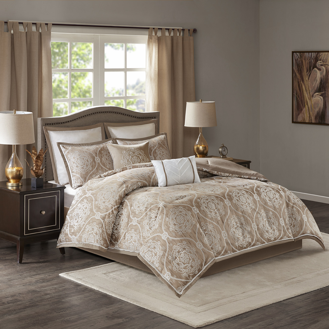 

Madison Park - Dora 8 Piece Jacquard Comforter Set - Taupe - Queen