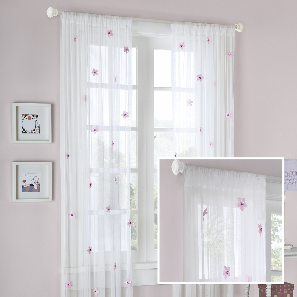 

Mi Zone - Lily Window Curtain - White/Pink - 84" Panel