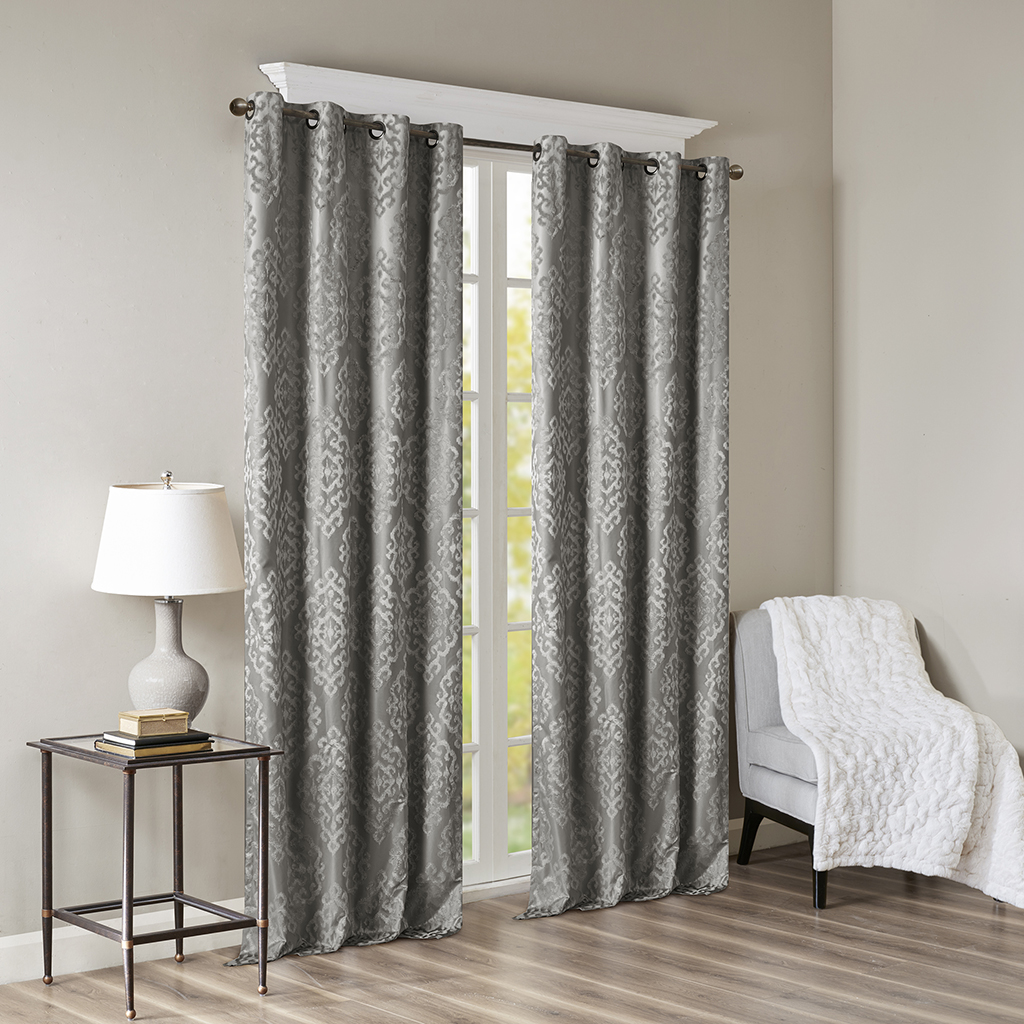

SunSmart - Mirage Knitted Jacquard Damask Total Blackout Grommet Top Curtain Panel - Charcoal - 50x108
