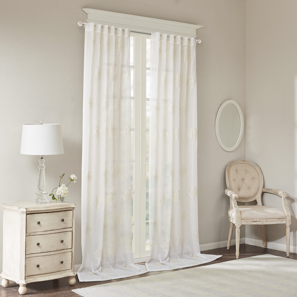 

Bombay - Massa Embroidered Sheer Window Curtain - Ivory - 120" Panel