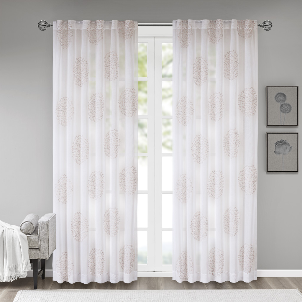 

Madison Park - Genia Sheer Branch Flocking Window Curtain - Blush - 95" Panel