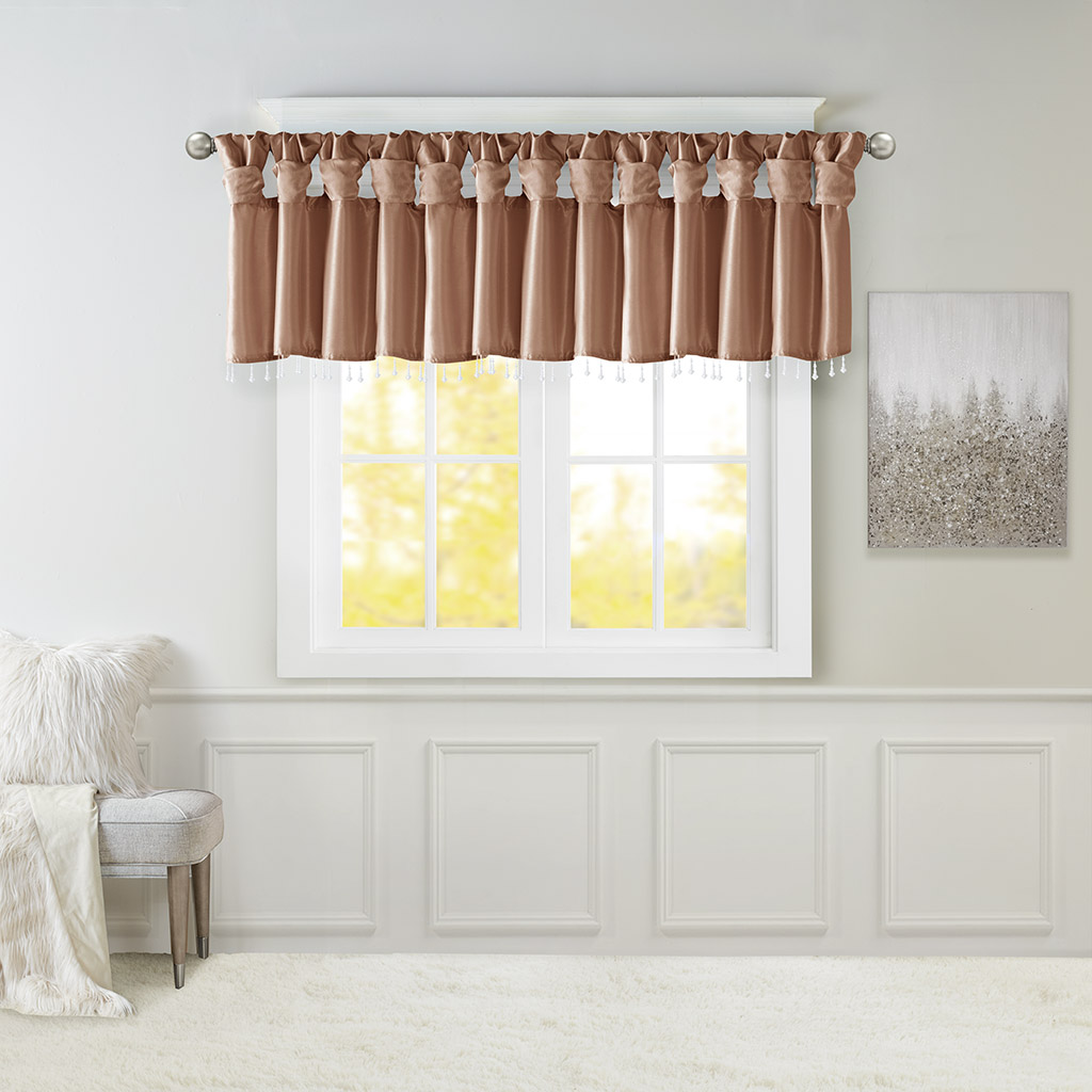 

Madison Park - Emilia Lightweight Faux Silk Valance With Beads - Spice - 50x26