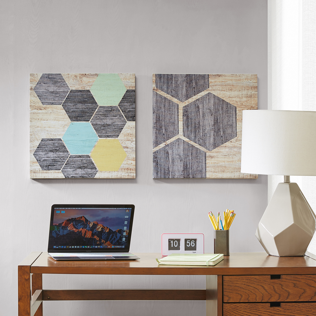 

Intelligent Design - Hexagon Puzzle Gel Coat Canvas 2 Piece Set - Multi - See below