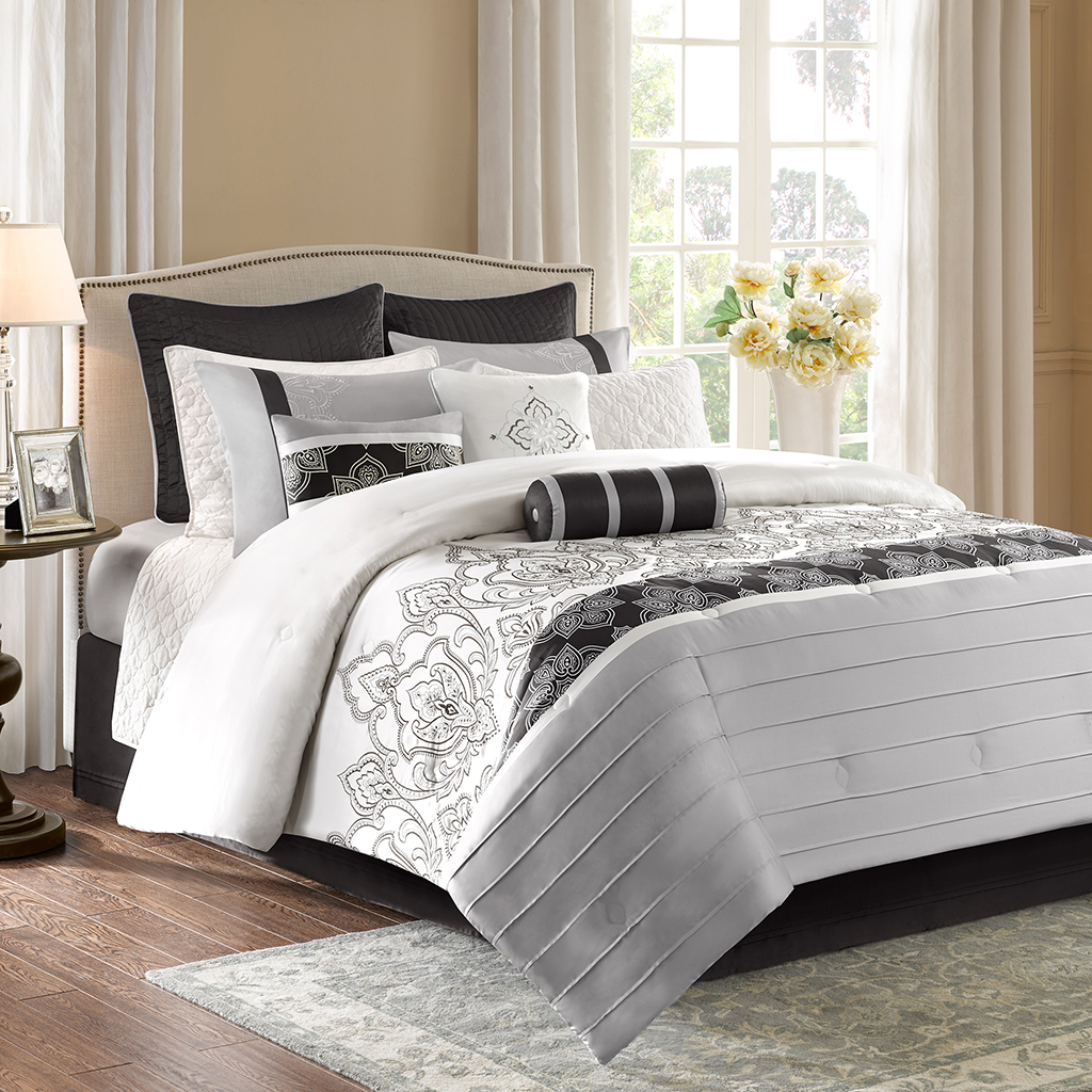 

Madison Park - Temsia 12 Piece Comforter and Coverlet Set - White - Queen