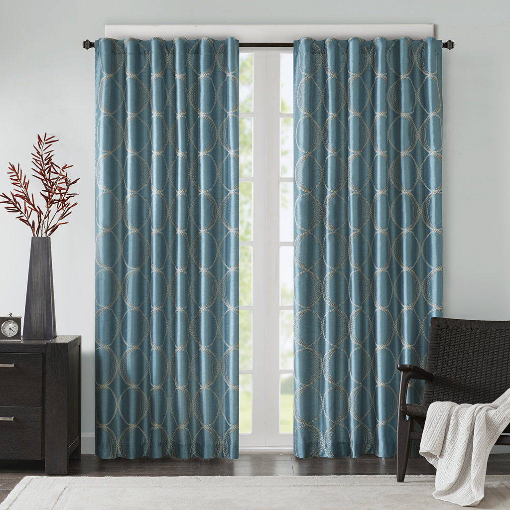 

Madison Park - Tamia Embroidered Taffeta Lined Window Panel - Teal - 95" Panel